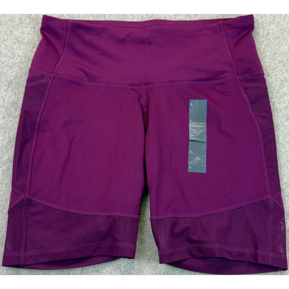 All In Motion Womens High Rise Biker Shorts Purple Contour Power Waist Stretch L